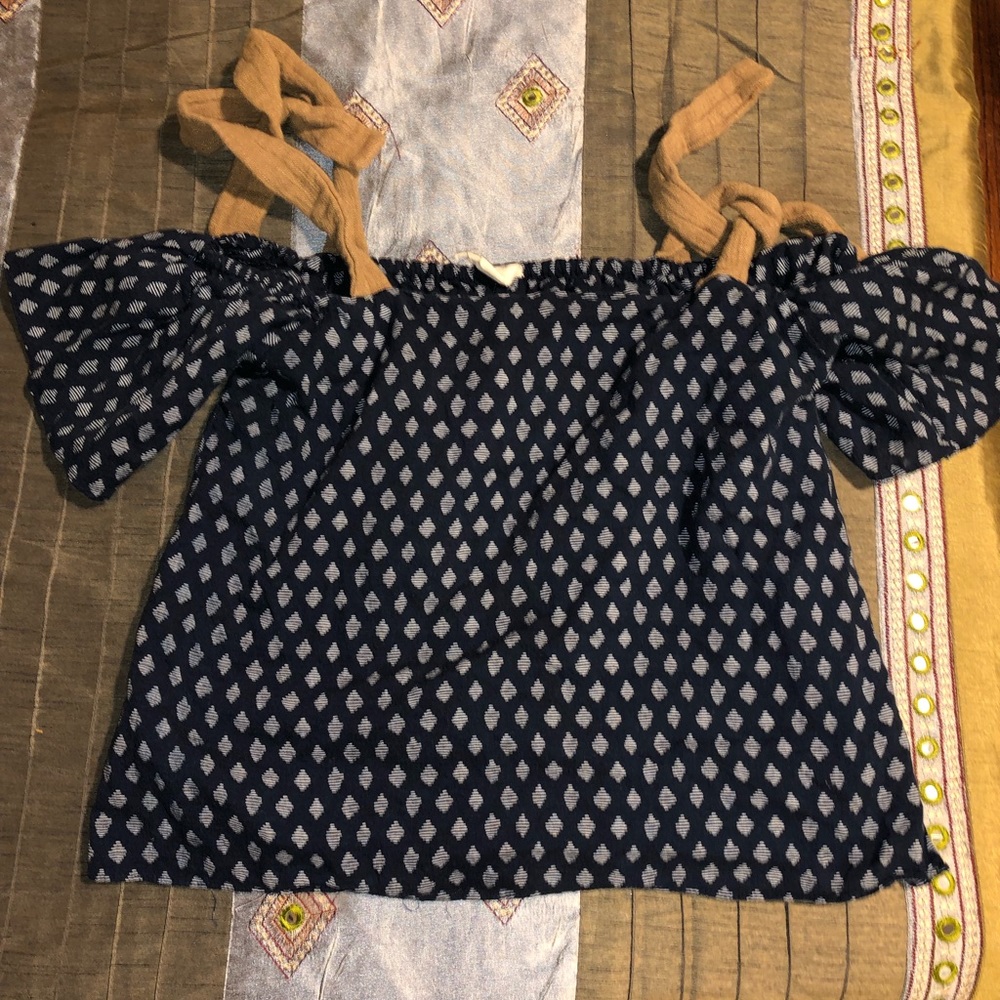 Navy Blue Blouse with Puff Sleeves